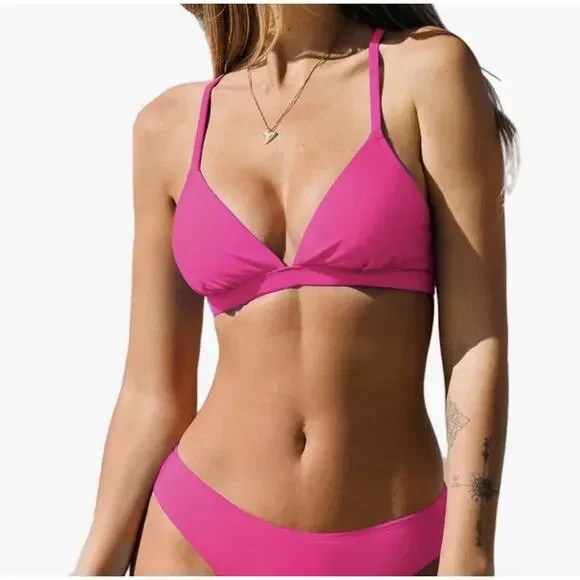 Cupshe Womens's Size Small Hot Pink Crisscross Back Tie Bikini Set NWT - Picture 1 of 6